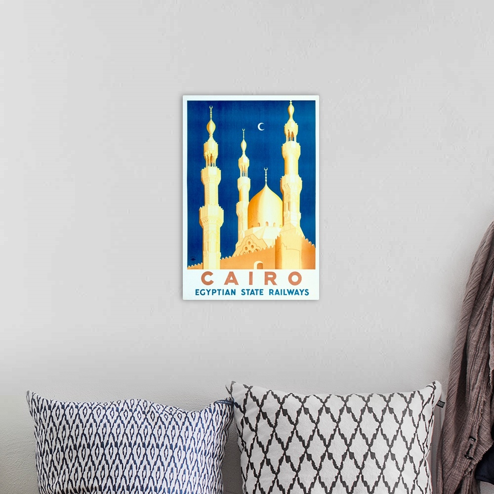 A bohemian room featuring Cairo, Egyption Train Railway, Vintage Poster