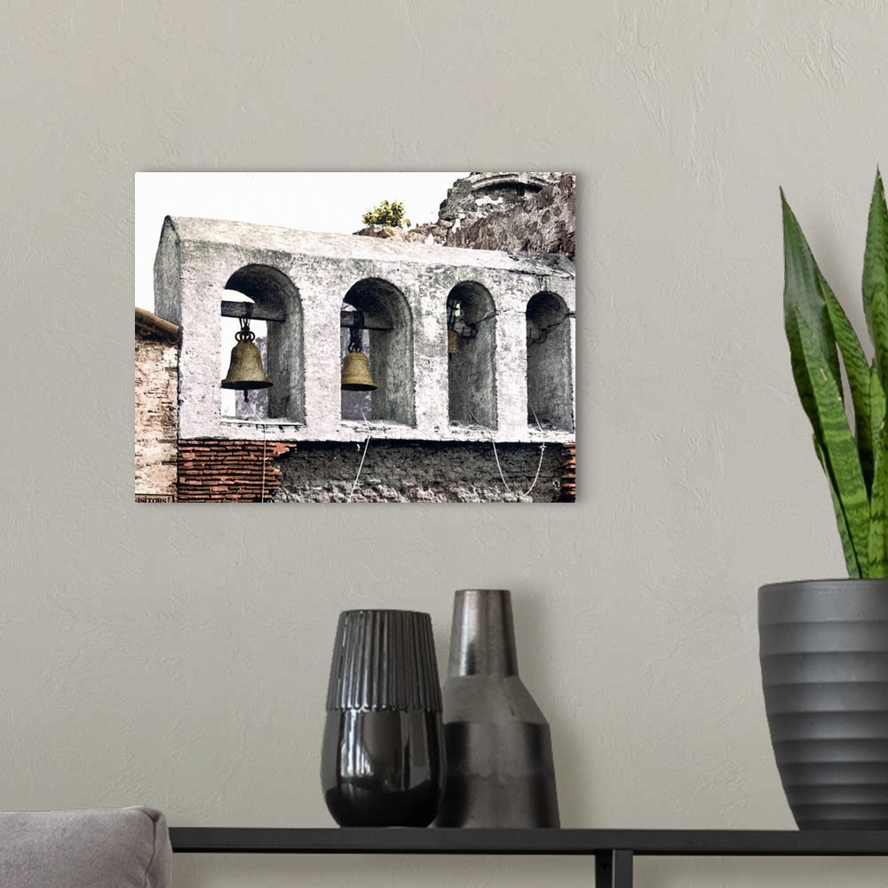 A modern room featuring California The Bells Mission San Juan Capistrano Vintage Photograph