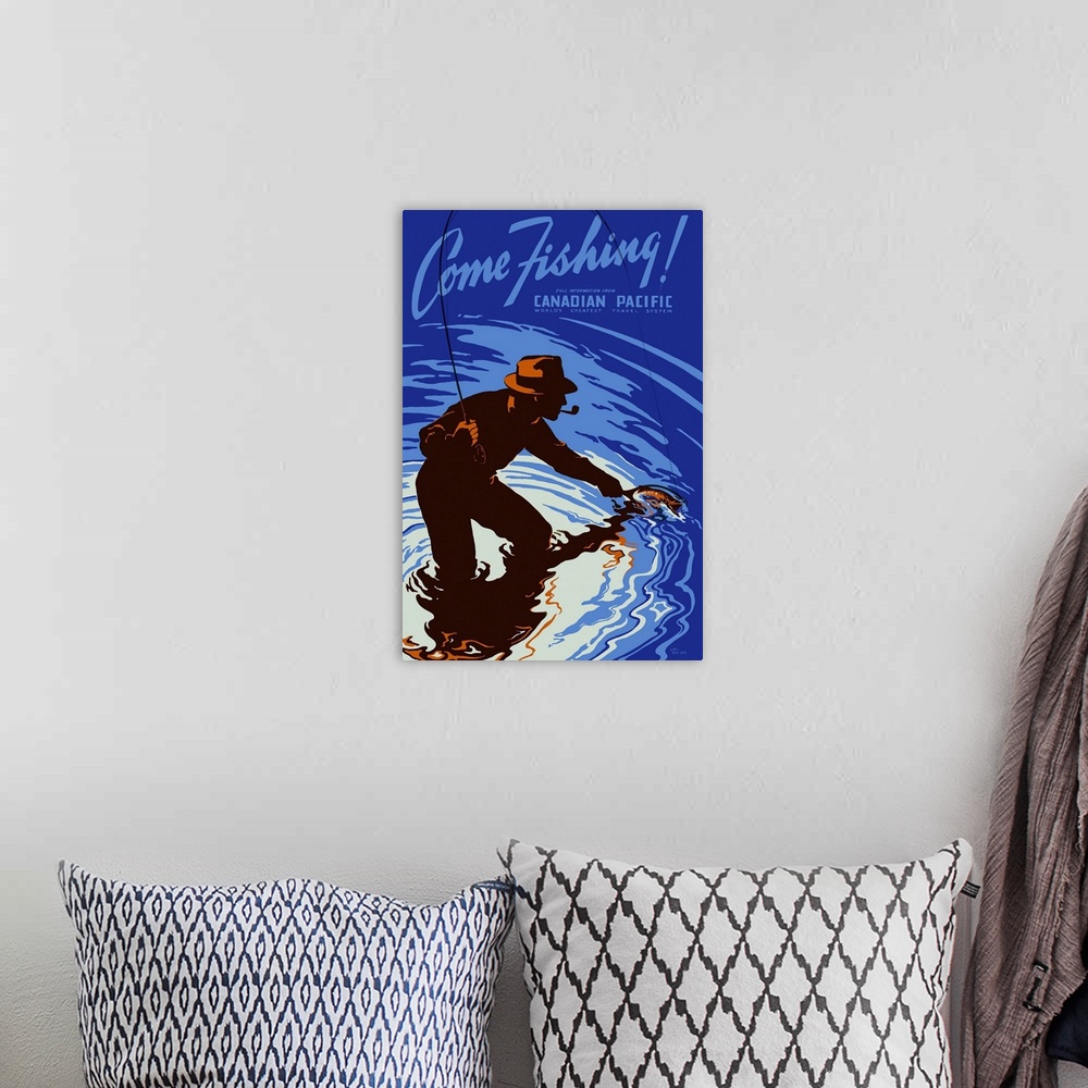 A bohemian room featuring Vintage Travel Poster