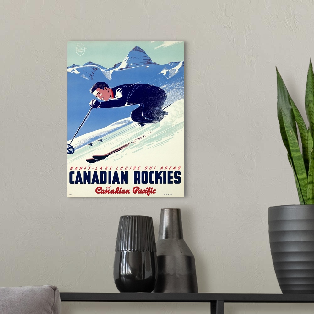A modern room featuring Vintage Ski Poster