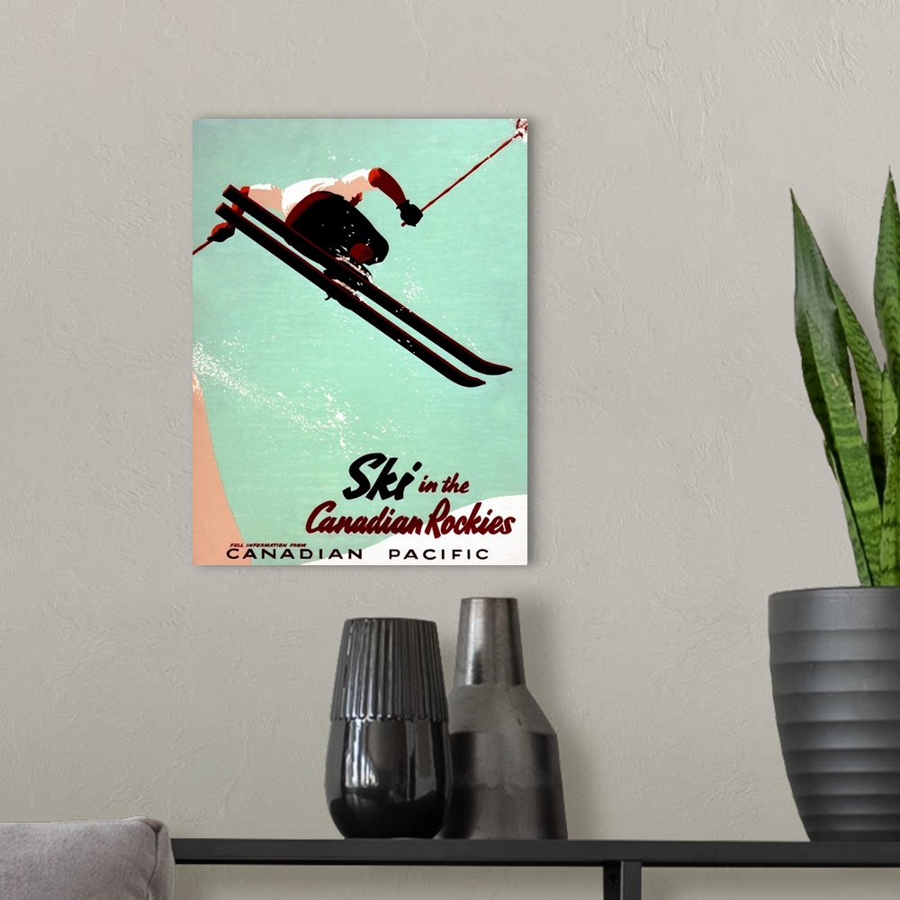 A modern room featuring Vintage Ski Poster