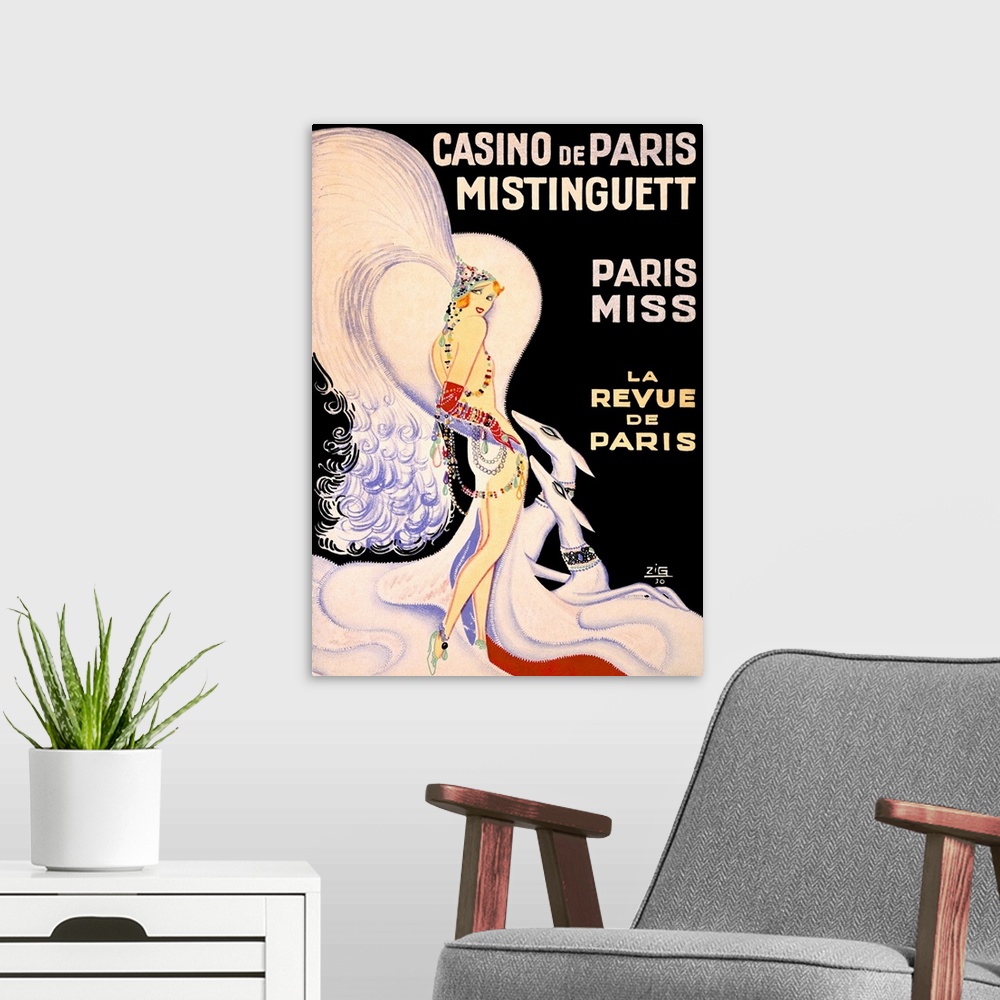 A modern room featuring Casino de Paris/ Mistinguett Vintage Advertising Poster