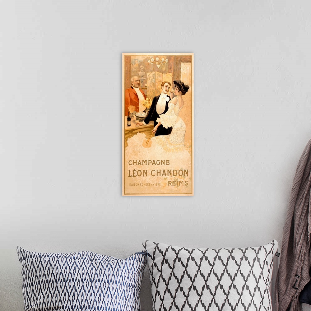 A bohemian room featuring Vintage Champagne Advertisement
