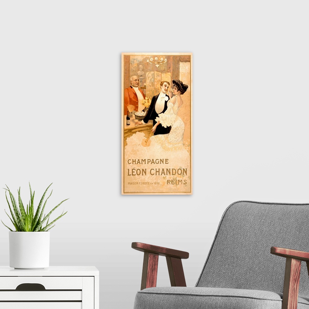 A modern room featuring Vintage Champagne Advertisement