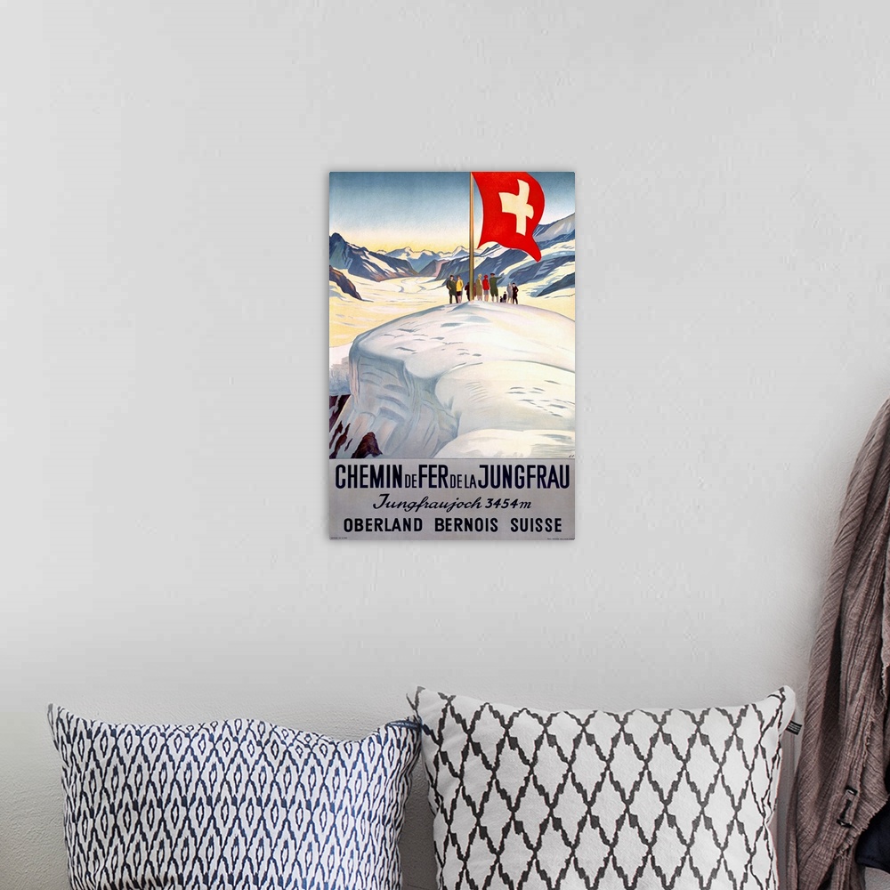 A bohemian room featuring Chemin de Fer de la Jungfrau, Vintage Poster, by Emil Cardinaux