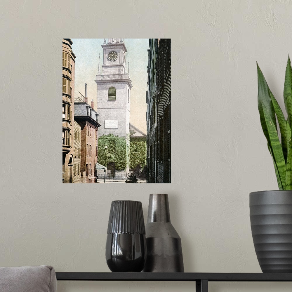 A modern room featuring Christ Church Old North Boston Massachusetts Vintage Photograph
