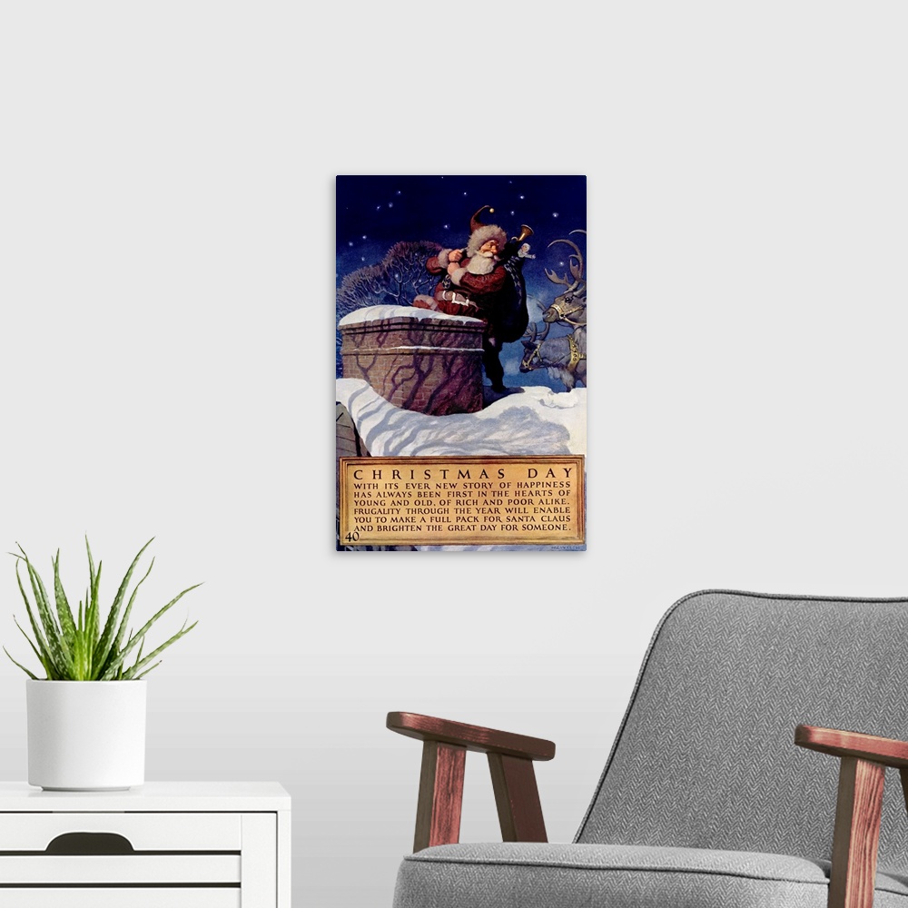 A modern room featuring Christmas Day, National Savings Bank, Vintage Poster