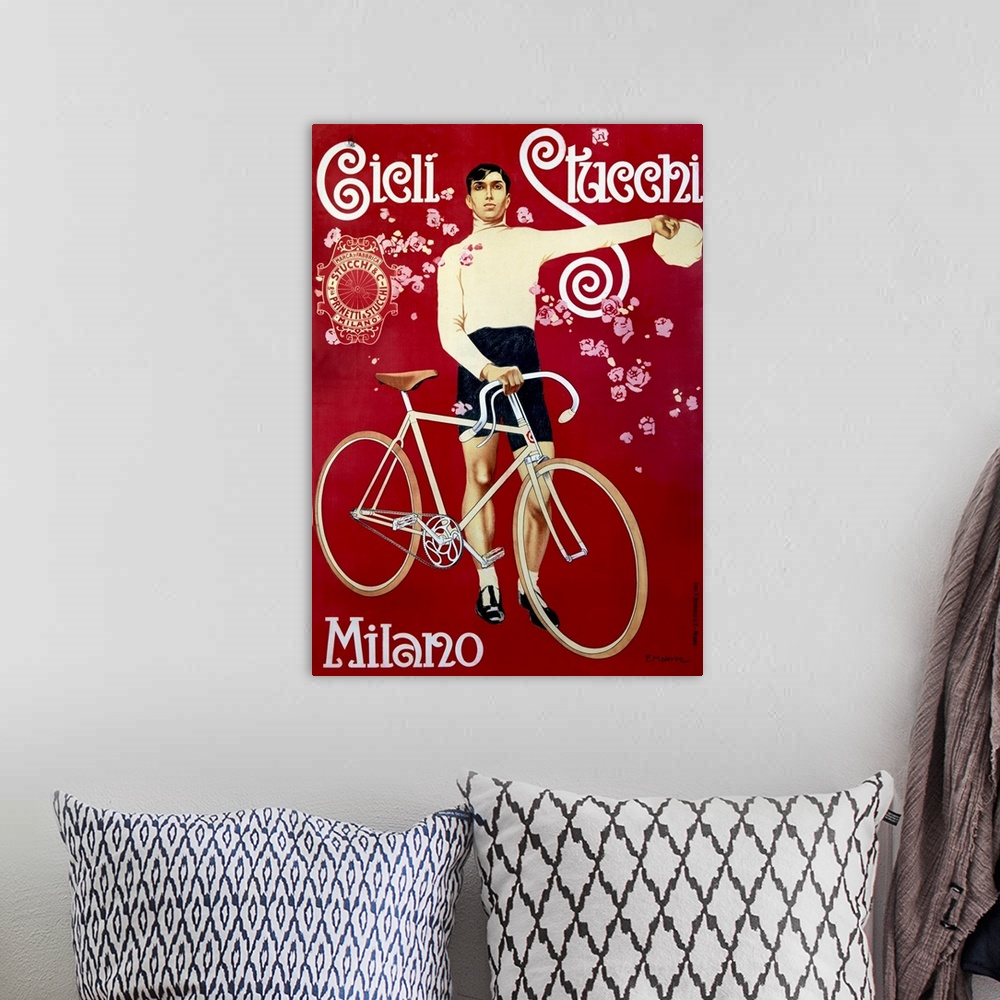 A bohemian room featuring Italian Vintage Cycling Poster