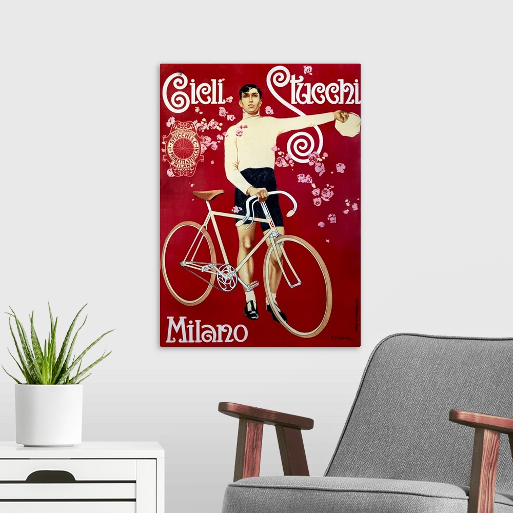 A modern room featuring Italian Vintage Cycling Poster
