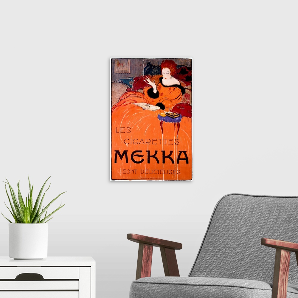 A modern room featuring Cigarettes Mekka, Vintage Poster, by Charles Loupot