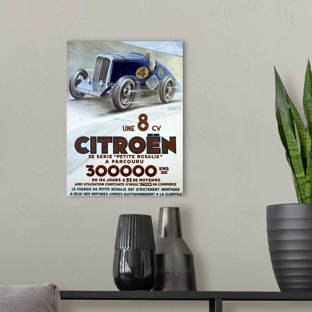 A modern room featuring Citroen, Une 8 CV, Vintage Poster, by Louys