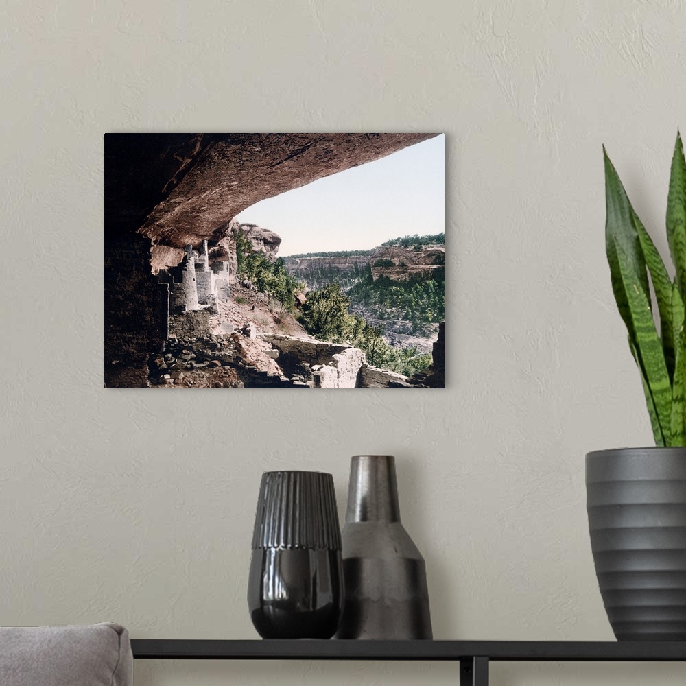 A modern room featuring Cliff Palace Mesa Verde From the Ruins Colorado Vintage Photograph