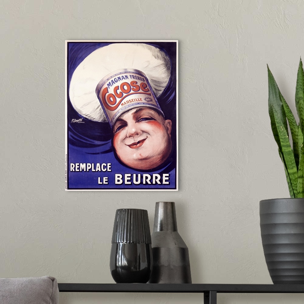 A modern room featuring Cocose, Remplace le Beurre, Vintage Poster