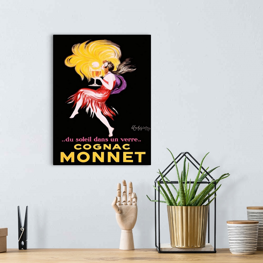 A bohemian room featuring Cognac Monnet Vintage Advertising Poster