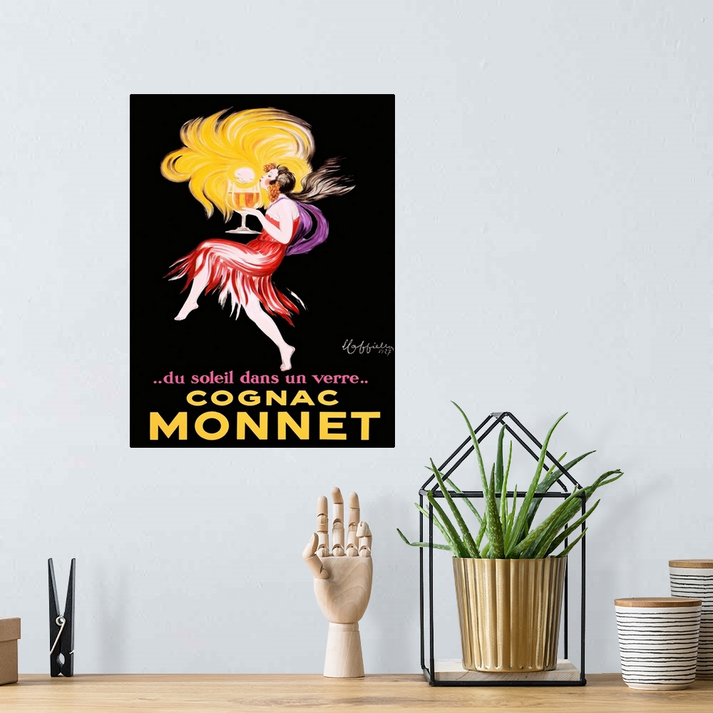 A bohemian room featuring Cognac Monnet Vintage Advertising Poster