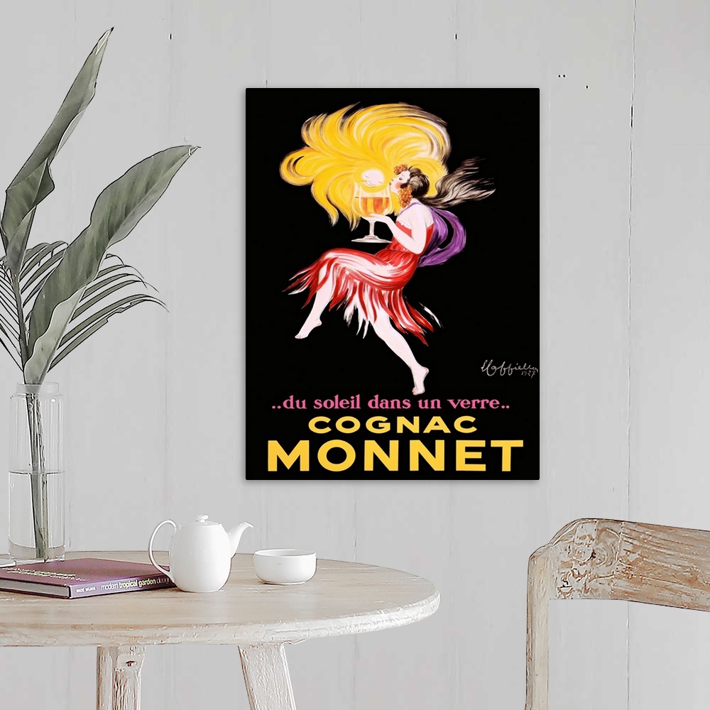 A farmhouse room featuring Cognac Monnet Vintage Advertising Poster