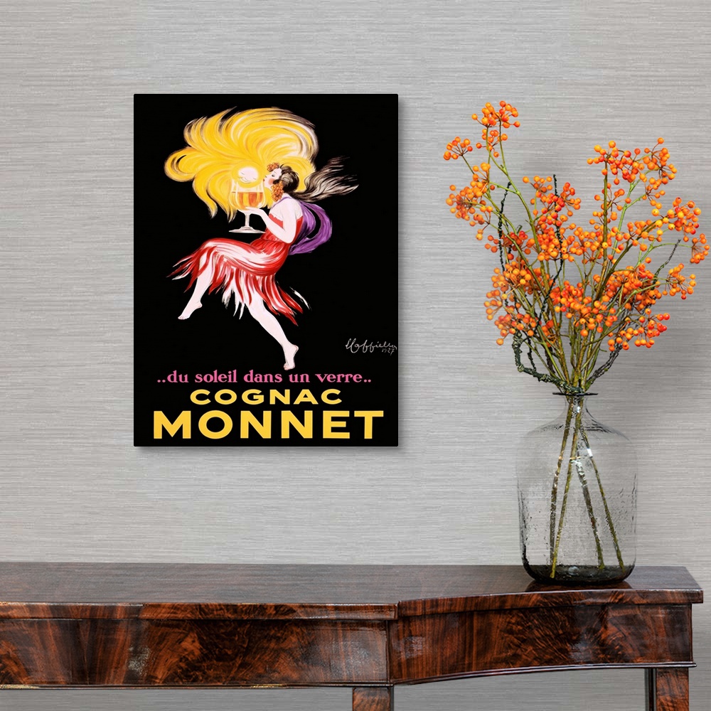 A traditional room featuring Cognac Monnet Vintage Advertising Poster