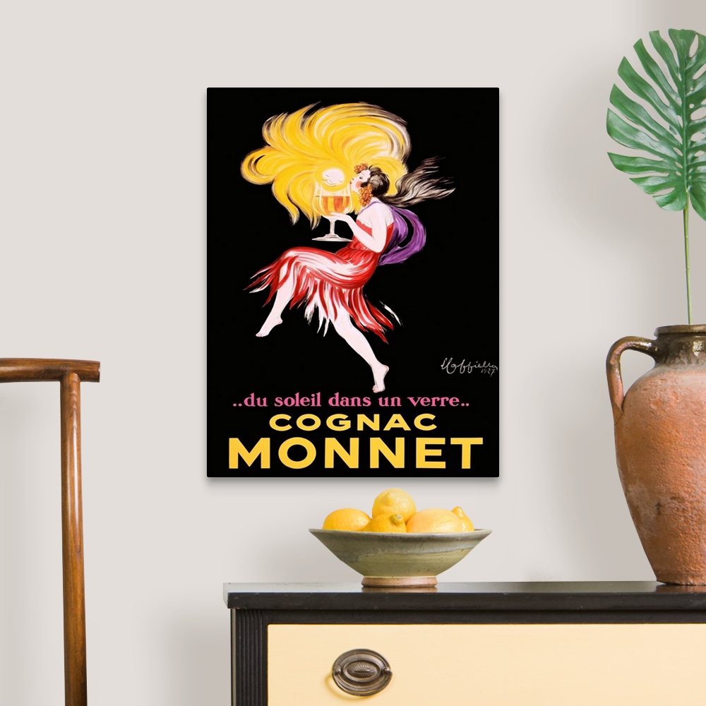 A traditional room featuring Cognac Monnet Vintage Advertising Poster