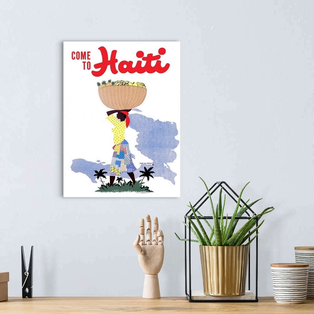 A bohemian room featuring Come to Haiti, Vintage Poster, by E. LaFond