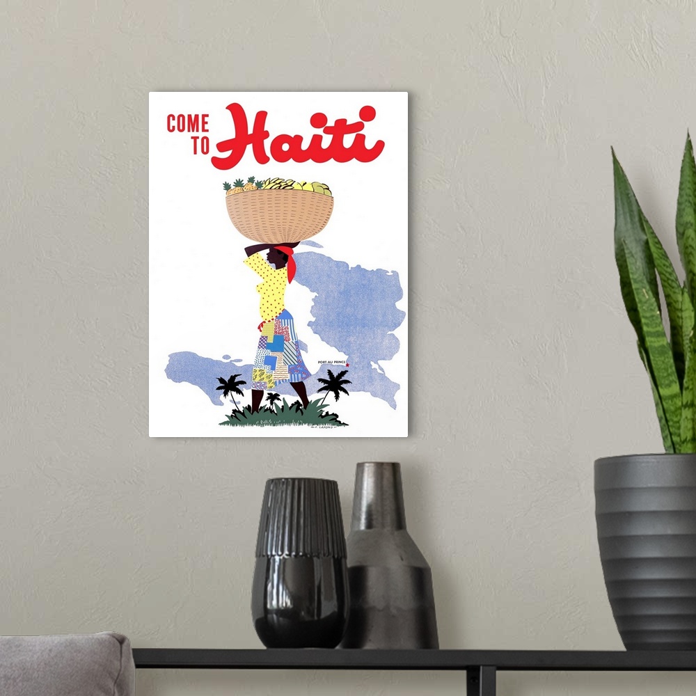 A modern room featuring Come to Haiti, Vintage Poster, by E. LaFond