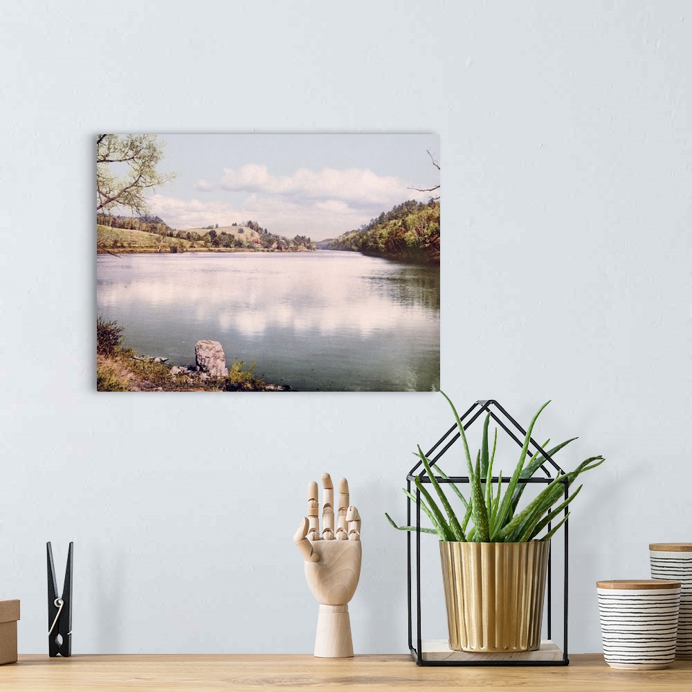 A bohemian room featuring Connecticut River at Hanover New Hampshire Vintage Photograph