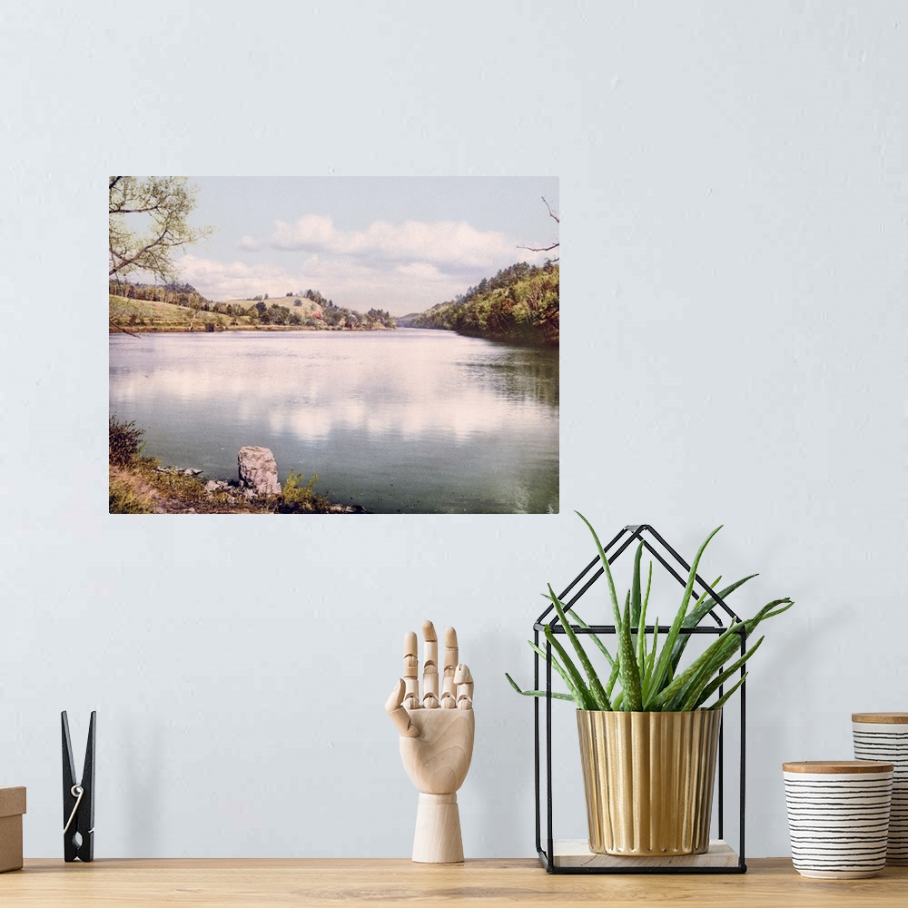 A bohemian room featuring Connecticut River at Hanover New Hampshire Vintage Photograph