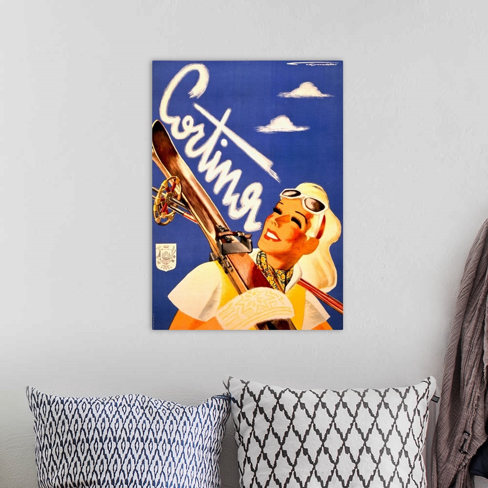 A bohemian room featuring Vintage Ski Poster