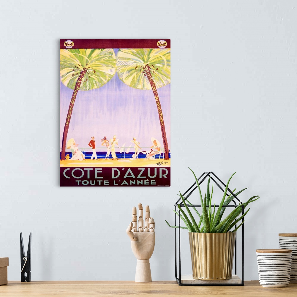 A bohemian room featuring Cote d'Azur Vintage Advertising Poster