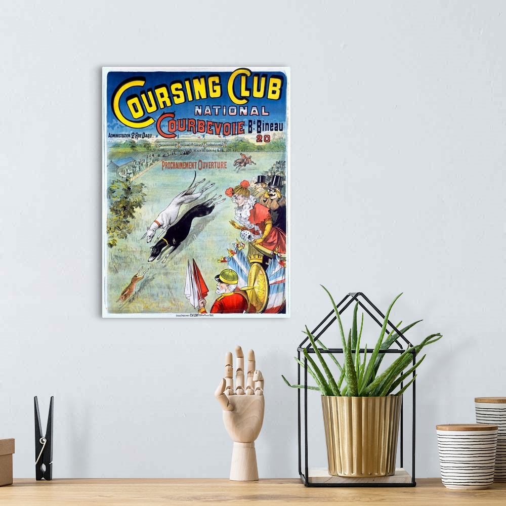 A bohemian room featuring Coursing Club, National Courbevoie, Dog Race, Vintage Poster