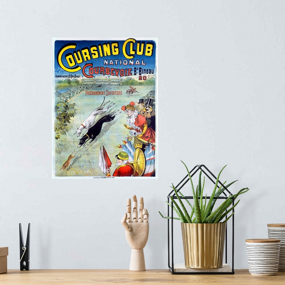 A bohemian room featuring Coursing Club, National Courbevoie, Dog Race, Vintage Poster