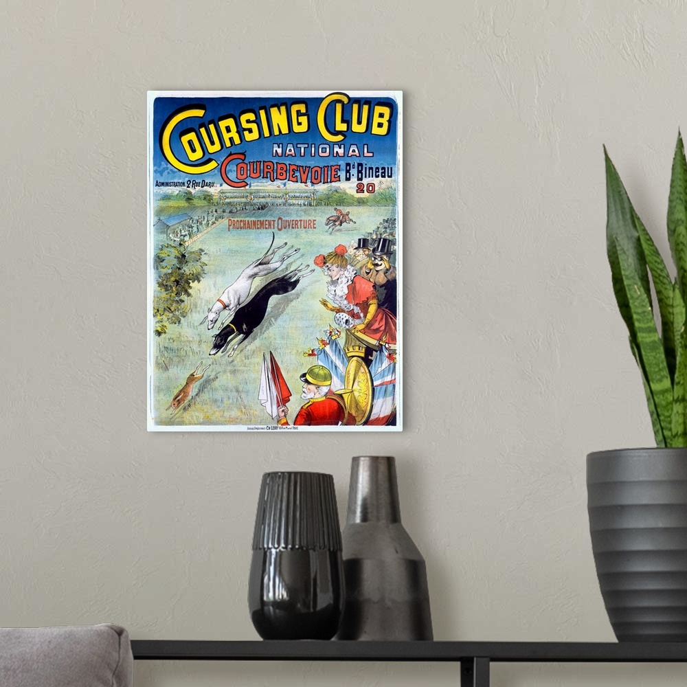A modern room featuring Coursing Club, National Courbevoie, Dog Race, Vintage Poster