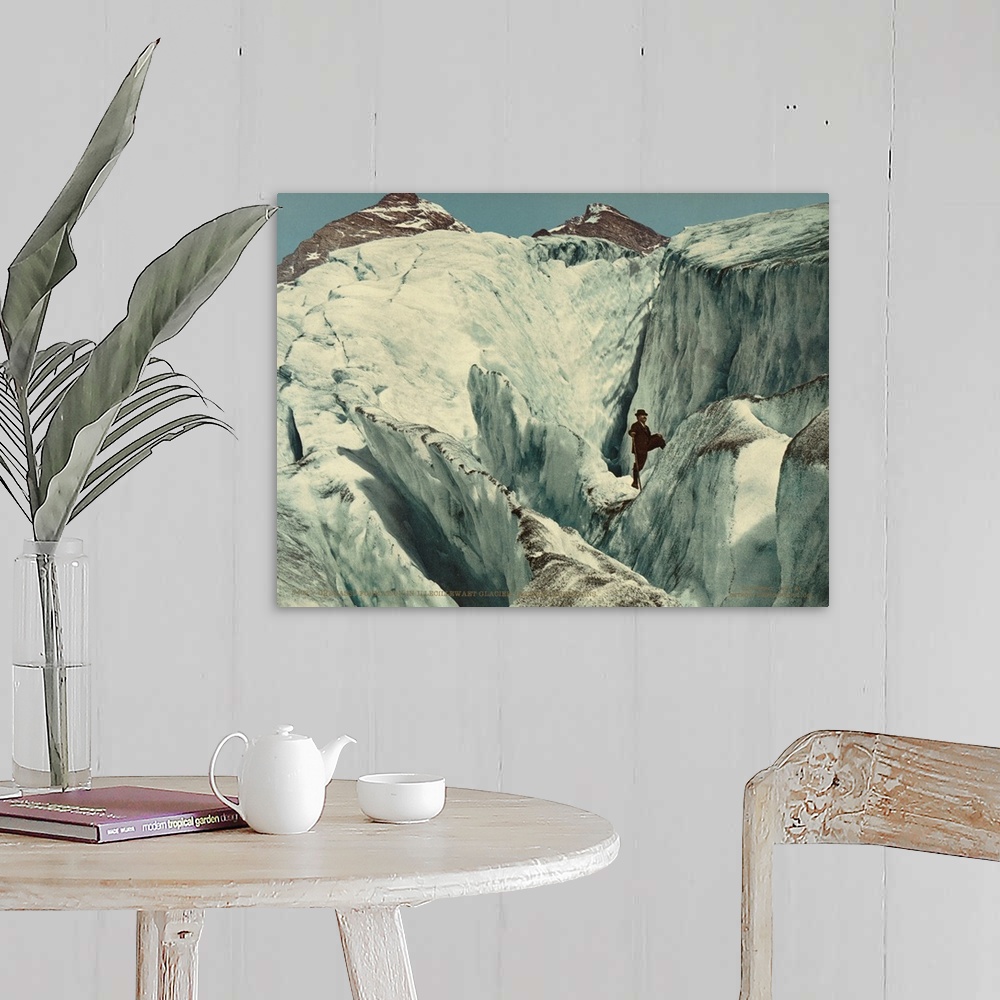 A farmhouse room featuring Hand colored photograph of crevasse formation in Illecillewaet glacier, Selkirk Mountain.