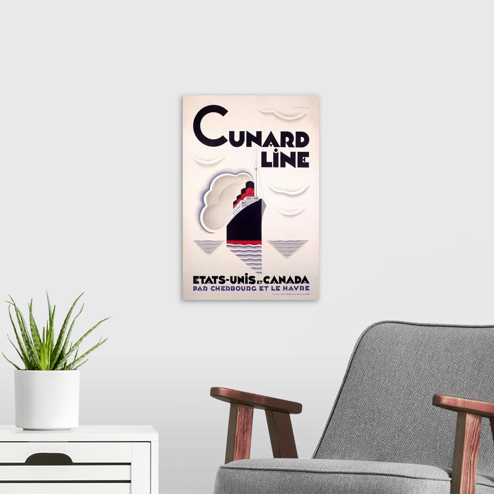 A modern room featuring Cunard Line, U.S. to Canada, Vintage Poster