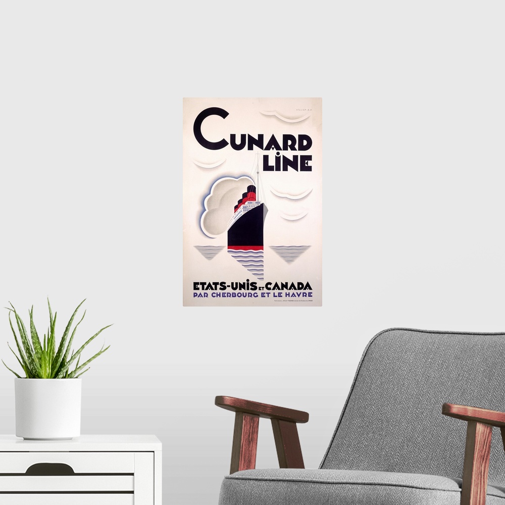 A modern room featuring Cunard Line, U.S. to Canada, Vintage Poster