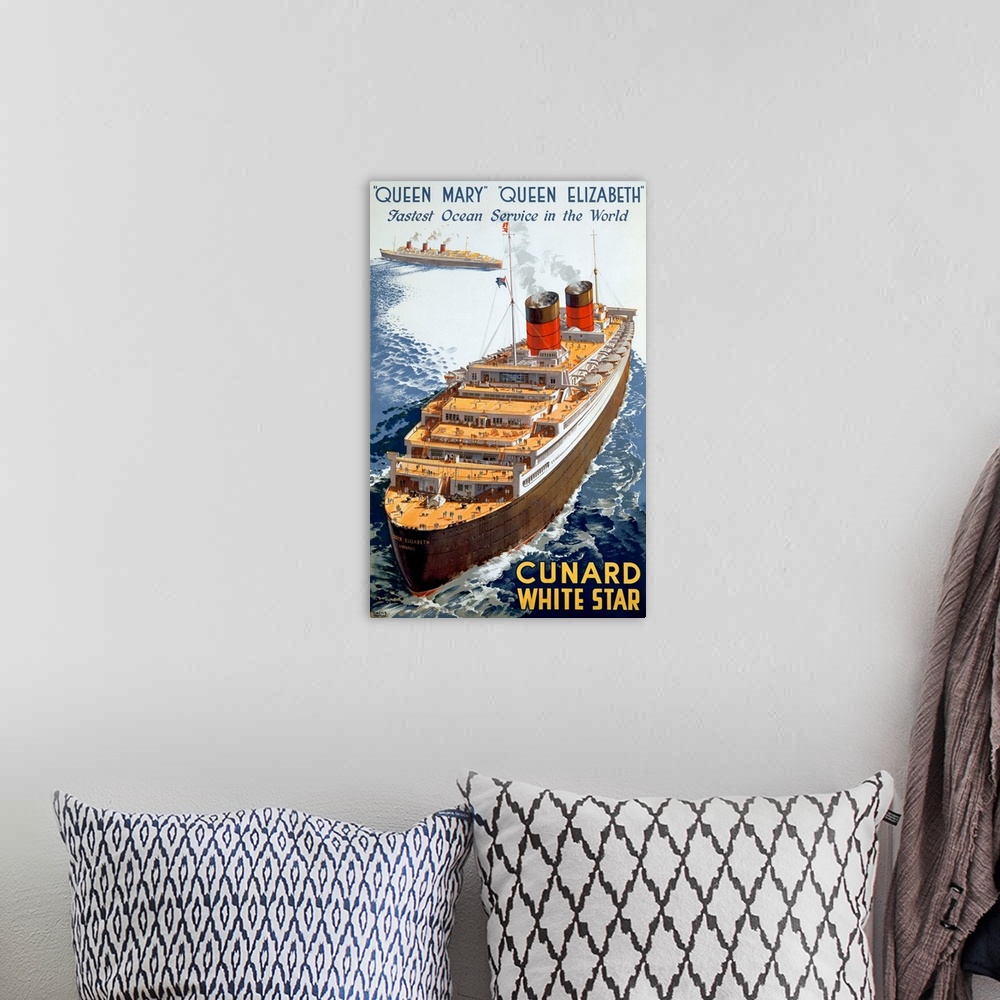 A bohemian room featuring Cunard, White Star, Vintage Poster