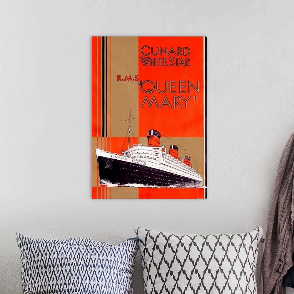 A bohemian room featuring Cunard Whitestar Vintage Advertising Poster
