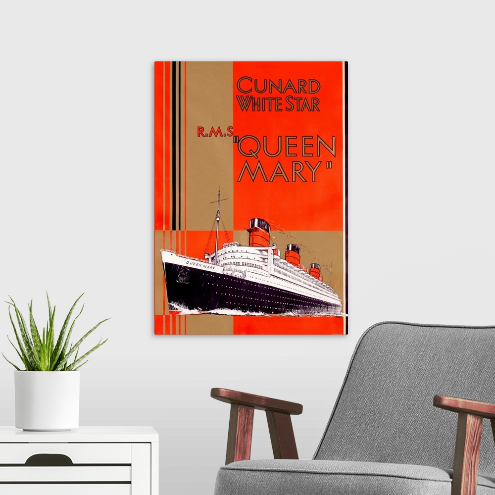 A modern room featuring Cunard Whitestar Vintage Advertising Poster