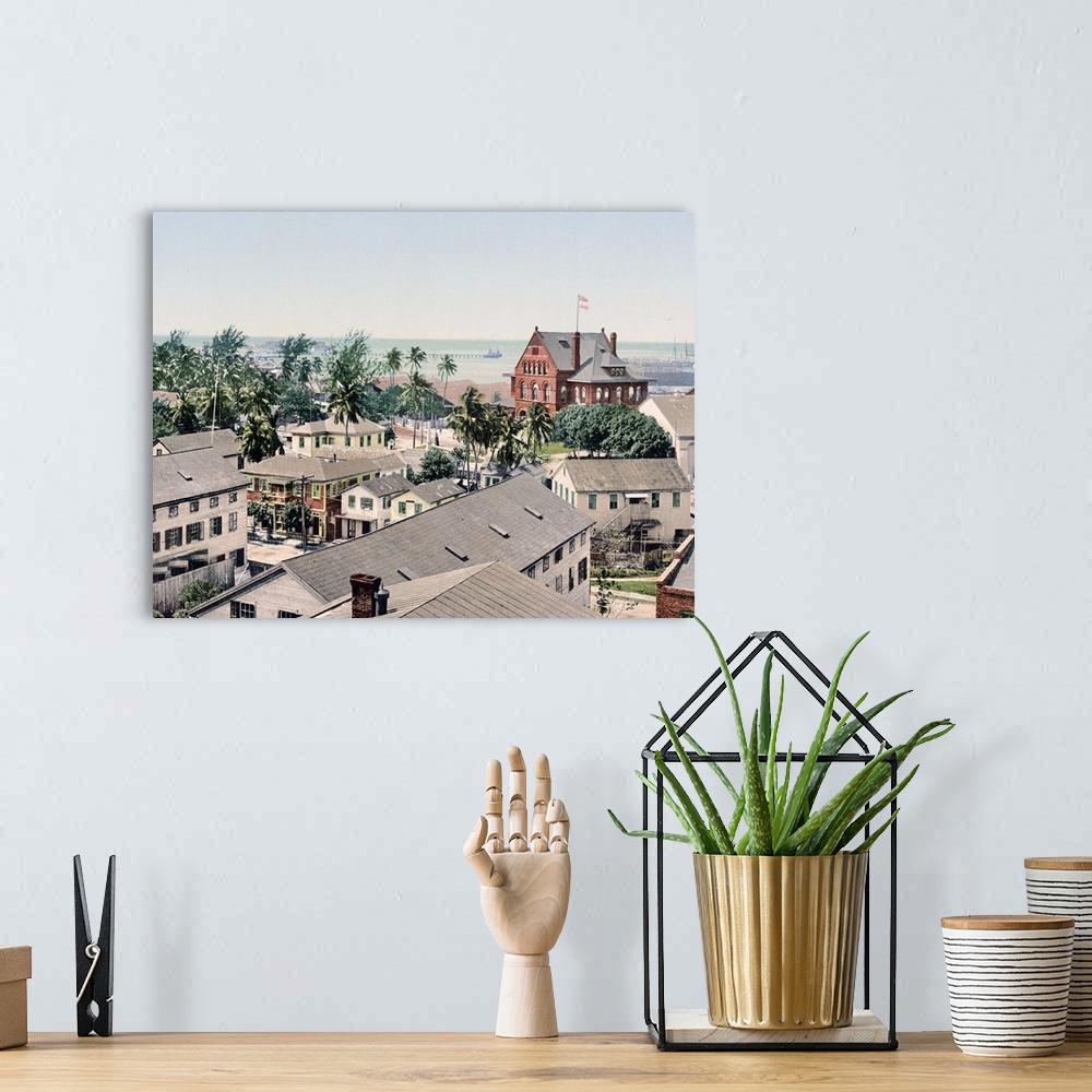 A bohemian room featuring Custom House and Harbor Key West Florida Vintage Photograph