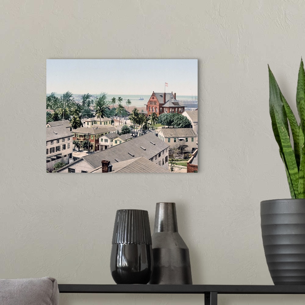 A modern room featuring Custom House and Harbor Key West Florida Vintage Photograph