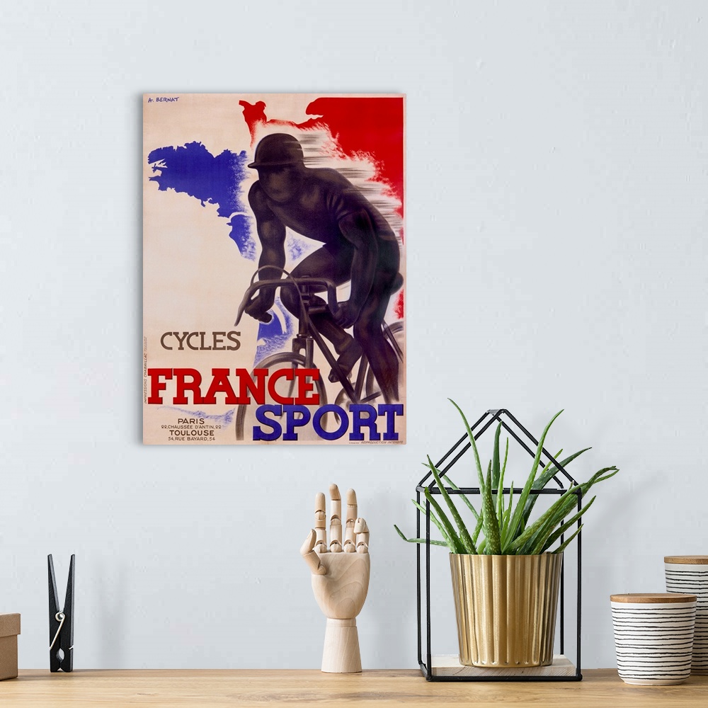 A bohemian room featuring Cycles, France Sport, by A. Bernat, Vintage Poster