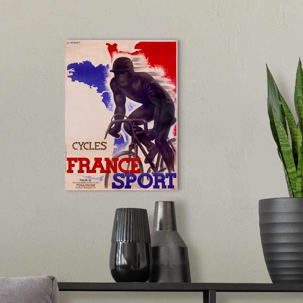 A modern room featuring Cycles, France Sport, by A. Bernat, Vintage Poster