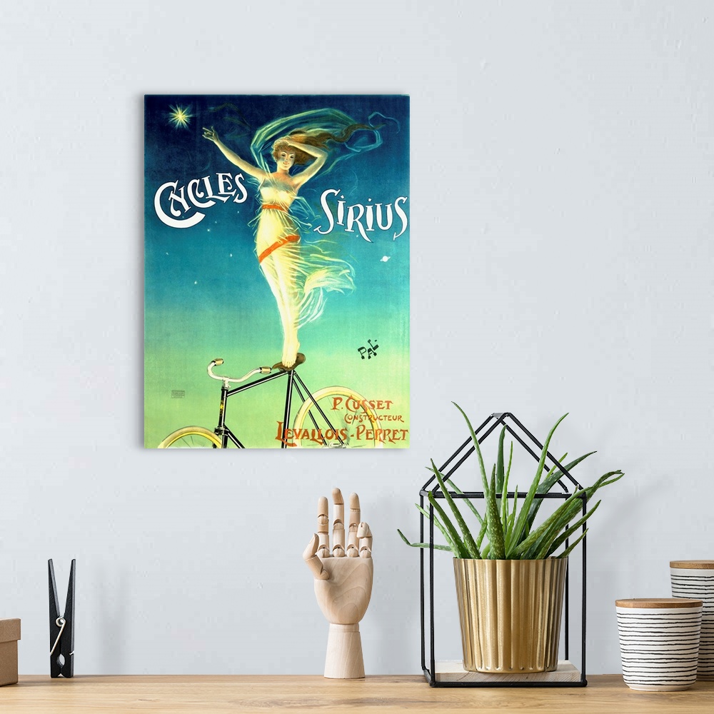 A bohemian room featuring Cycles Sirius Vintage Advertising Poster