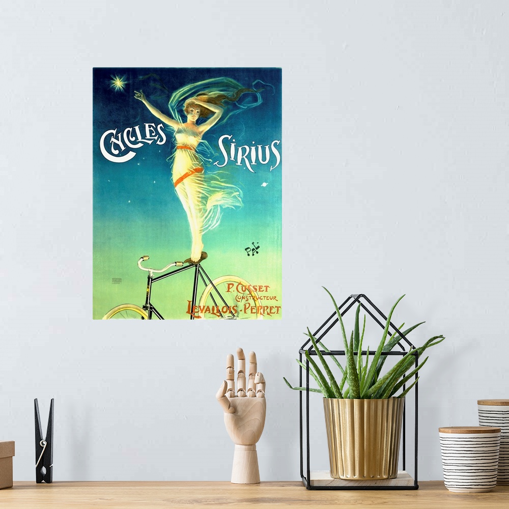 A bohemian room featuring Cycles Sirius Vintage Advertising Poster