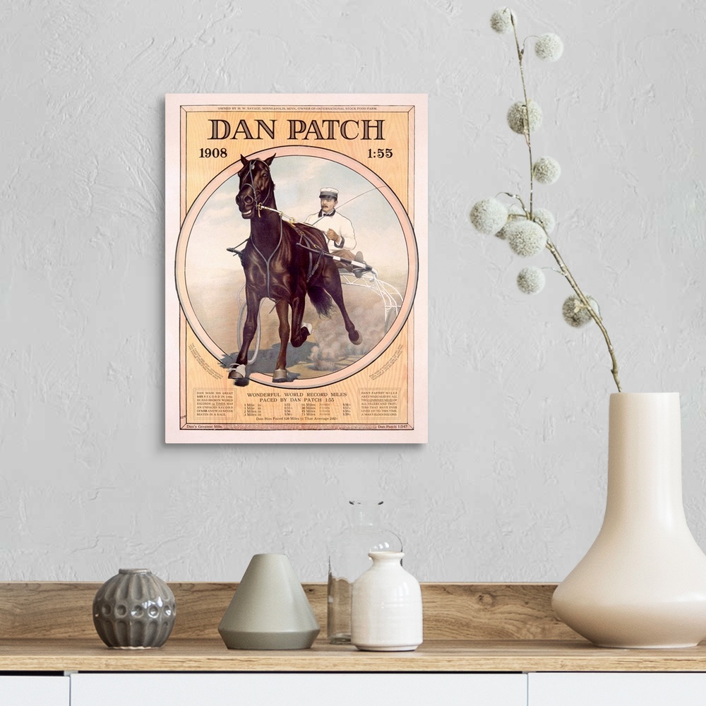 A farmhouse room featuring Dan Patch, Horse with Wonderful World Records, Vintage Poster