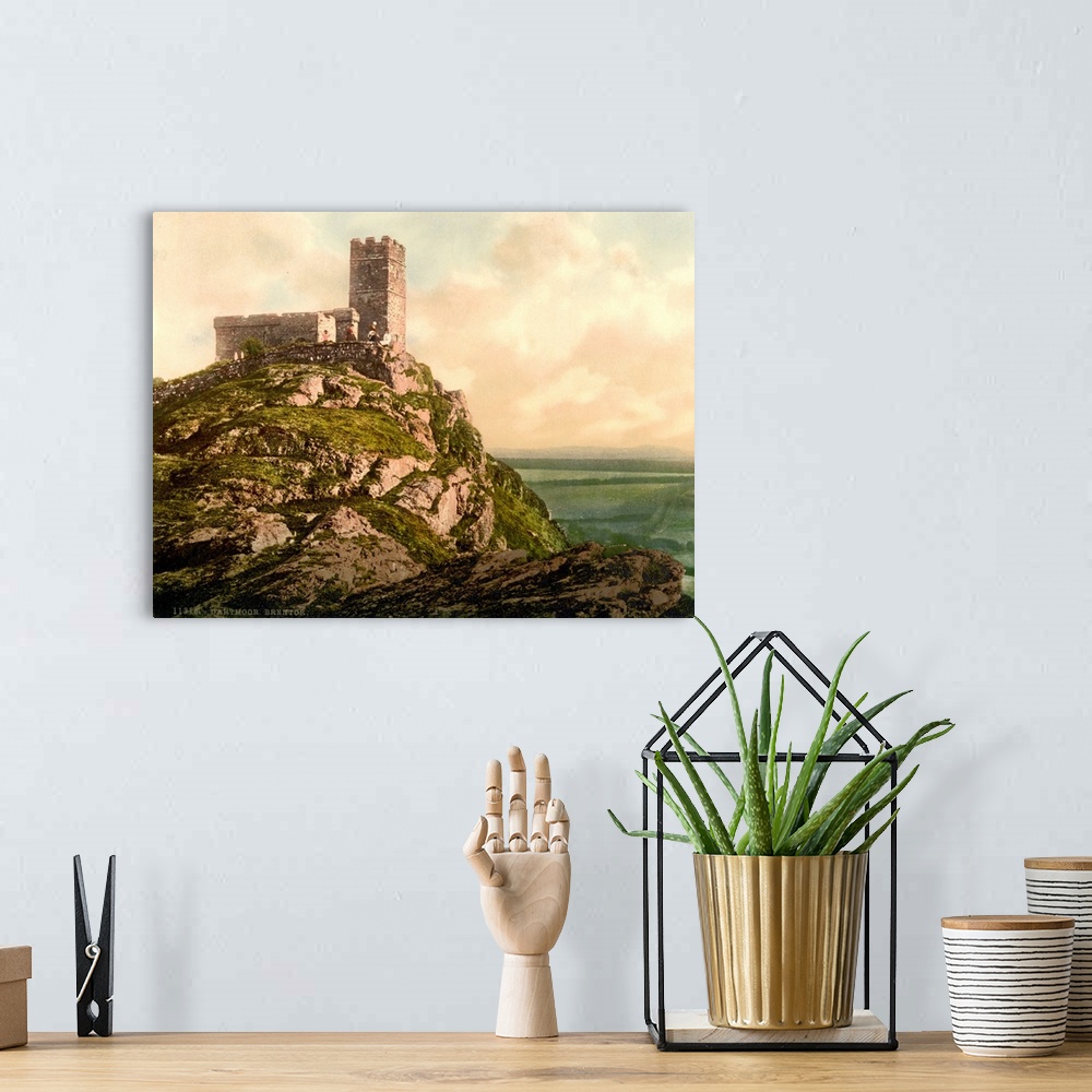 A bohemian room featuring Hand colored photograph of Dartmoor, Brentor, England.