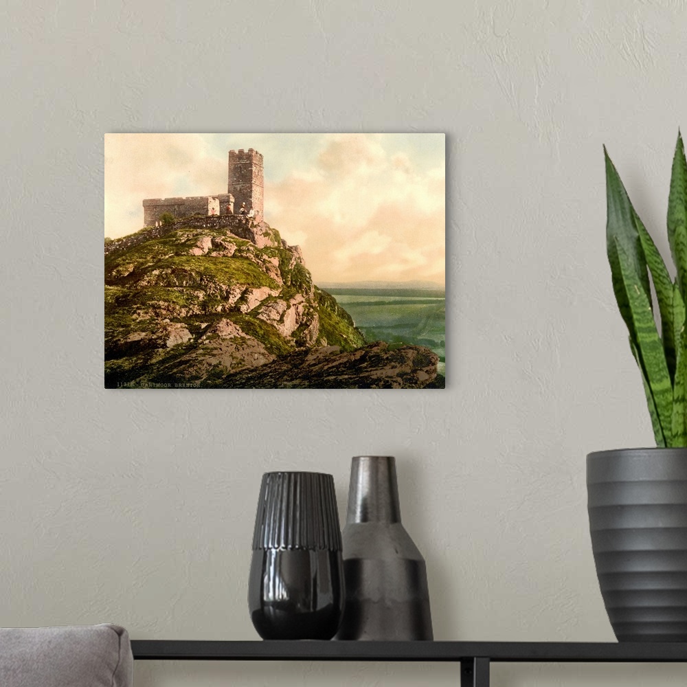 A modern room featuring Hand colored photograph of Dartmoor, Brentor, England.