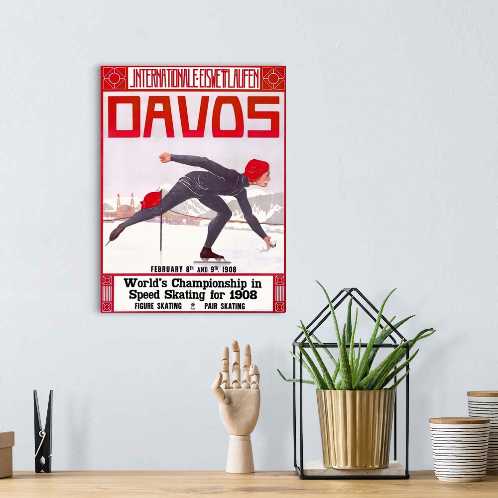 A bohemian room featuring Davos, World Championship in Speed Skating, Vintage Poster, by Walter Koch