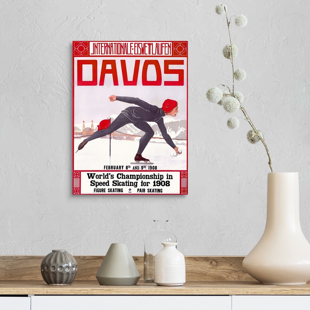 A farmhouse room featuring Davos, World Championship in Speed Skating, Vintage Poster, by Walter Koch