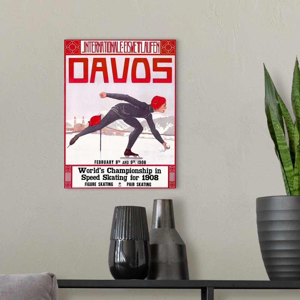 A modern room featuring Davos, World Championship in Speed Skating, Vintage Poster, by Walter Koch