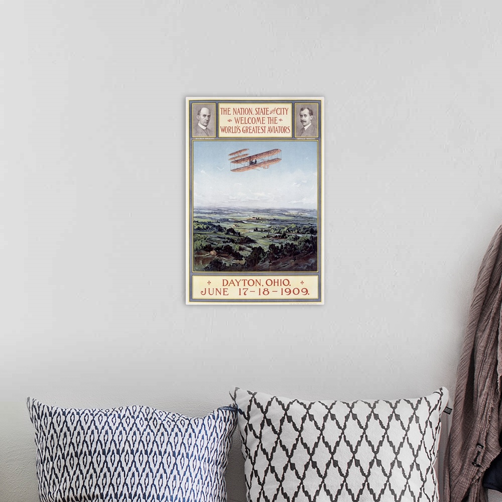 A bohemian room featuring Dayton Ohio, Birthplace of the Wright Brothers, Vintage Poster